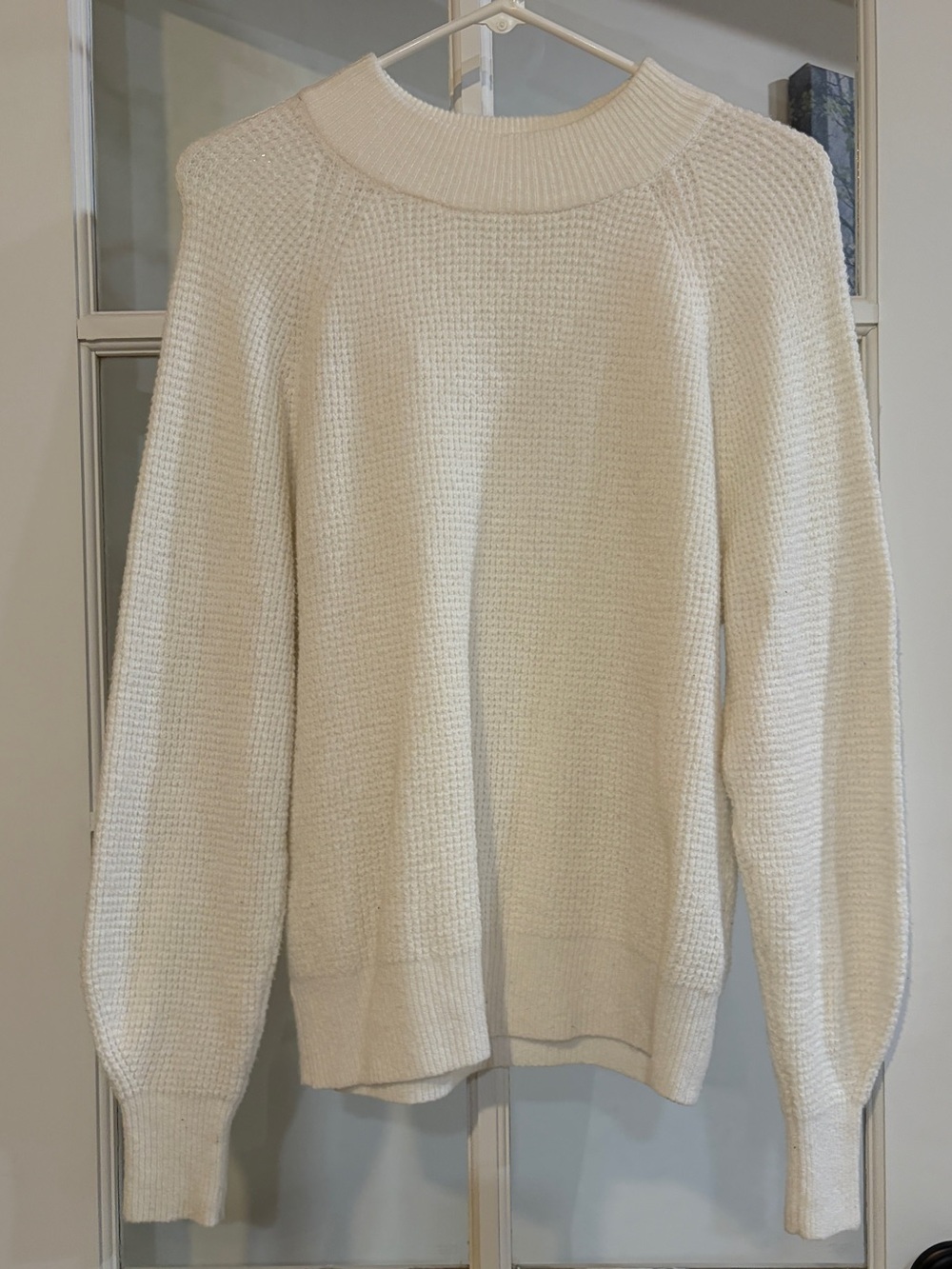 GAP Women’s Waffle Knit Sweater Cream Ivory Crewneck Pullover Cozy Casual